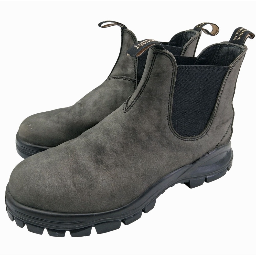Blundstone Boots Mens AU 12 US 13 Gray Leather Chelsea Pull On Ankle Work Boots